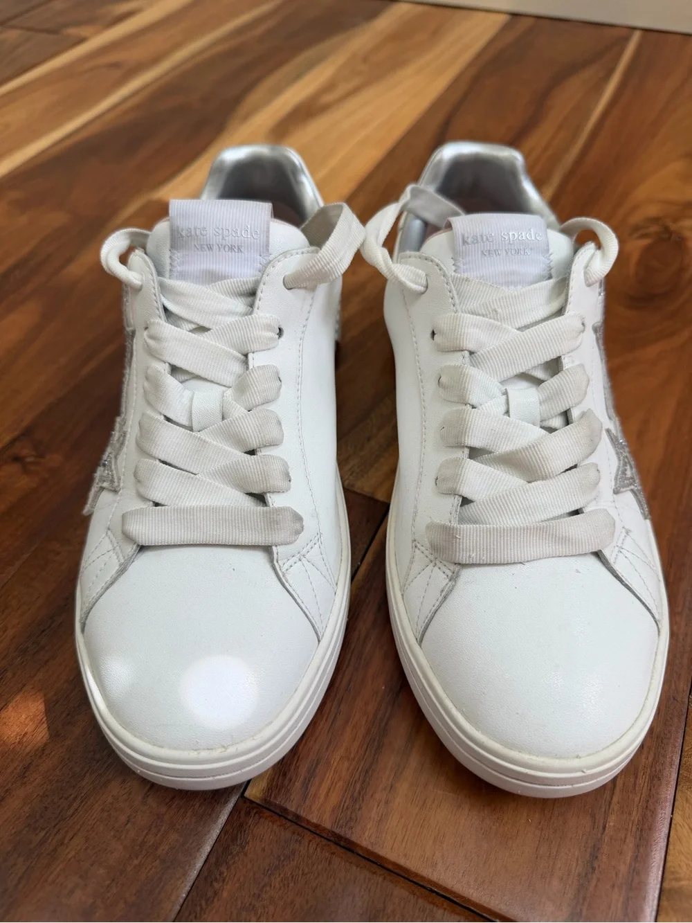 kate spade White Leather Sneakers with Silver Star Accent